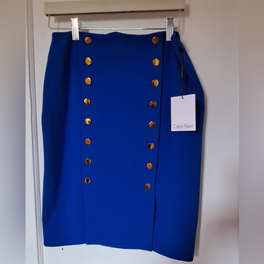 Nwt Calvin Klein Royal Blue With Gold Buttons Skirt